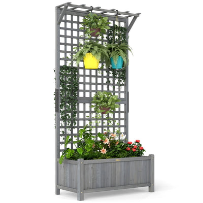 Outsunny Wooden Planter Box with Trellis for Vine Climbing, Raised Garden Bed, Privacy Screen for Backyard, Patio, Deck, Dark Grey 