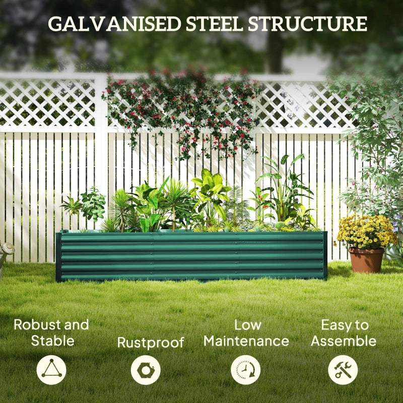 8 x 1.3 x 1.5ft Galvanized Raised Garden Bed, Reinforced Outdoor Planter Box with Open Bottom, Green
