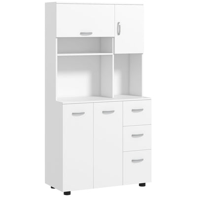 HOMCOM Freestanding Kitchen Microwave Cabinet Tall Cabinet with Doors Drawers Shelves, White 