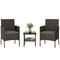 Wicker Bistro Set, 3 Piece Patio Furniture Set with 2-Tier Glass Top Table, Cushions for Balcony, Porch, Dark Grey
