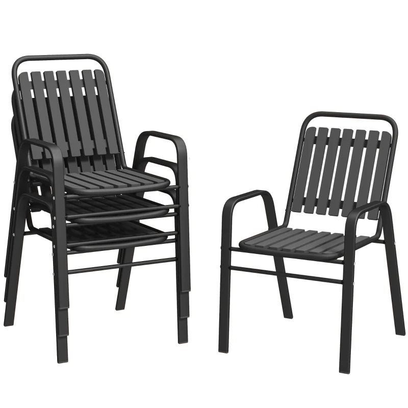 Stackable Outdoor Dining Chairs Set of 4, for Patio, Balcony, Deck, Garden, Black