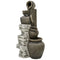 Wine Jars Outdoor Waterfall Fountain with Adjustable Flow, 4-Tier Rustic Resin Cascading Water Fountain, Decorative Backyard Water Feature for Zen Garden, Deck, Porch