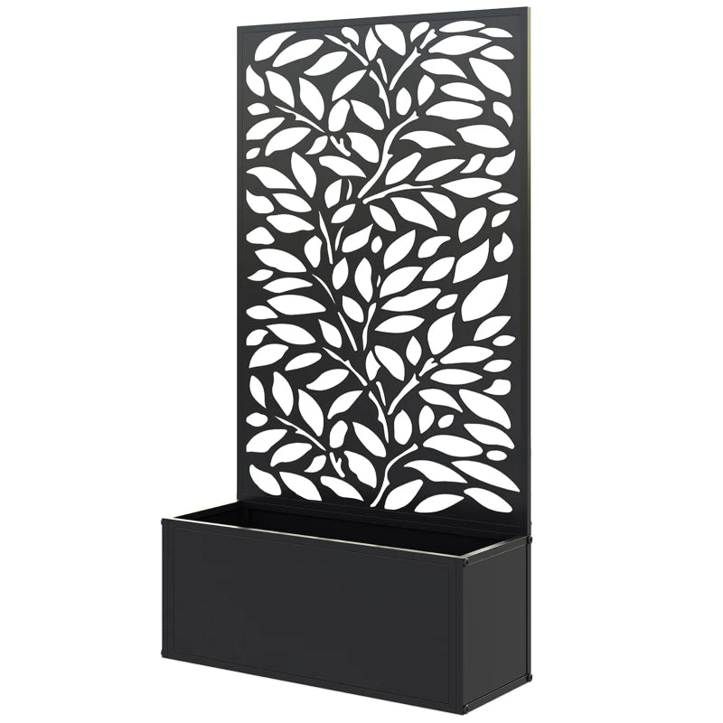 Metal Raised Garden Bed with Privacy Panel, Freestanding or Wall Mounted Outdoor Planter Box for Garden, Patio