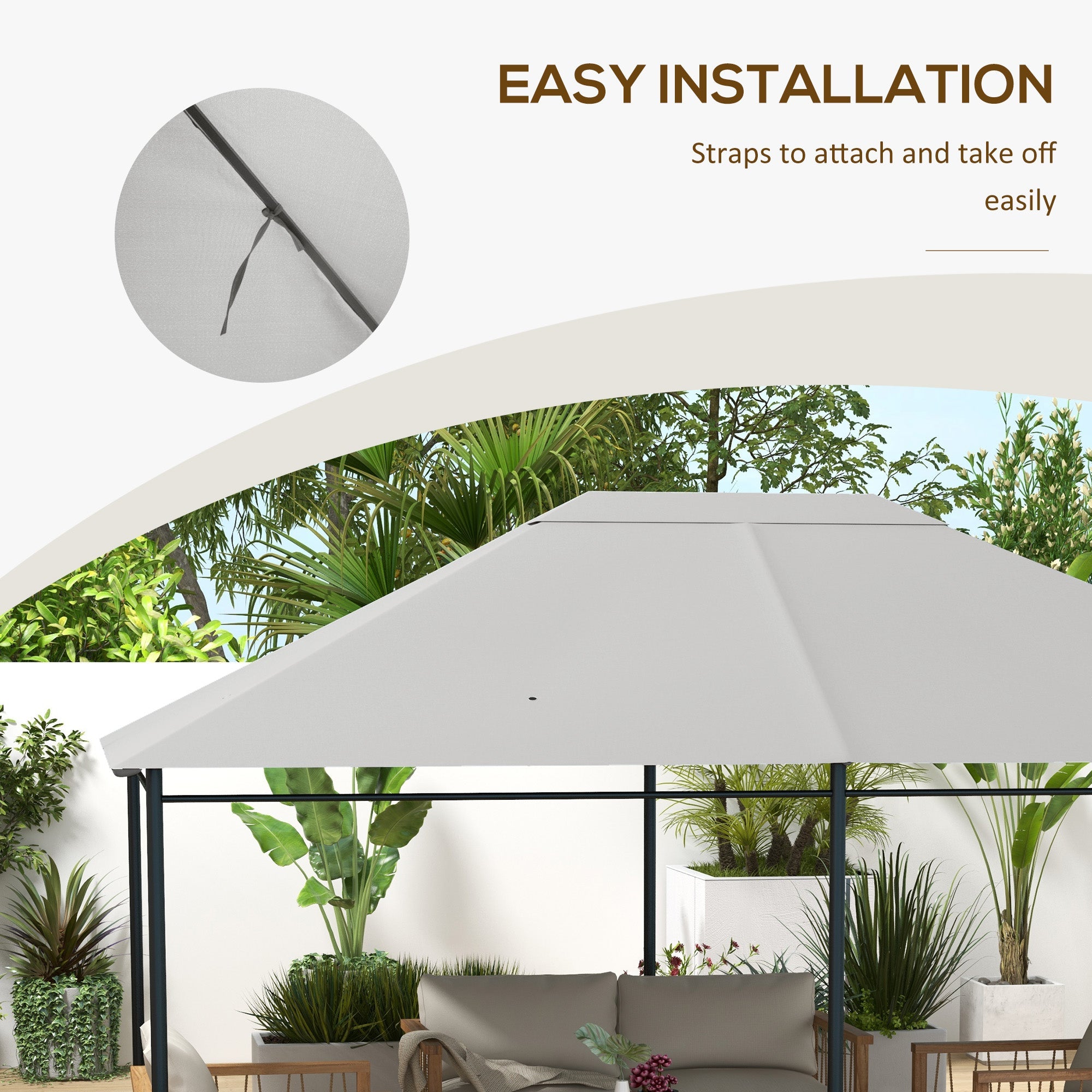 Outsunny 10x13ft Gazebo Roof Replacement Cover Top Cover Only for Outdoor Shelter Light Grey 