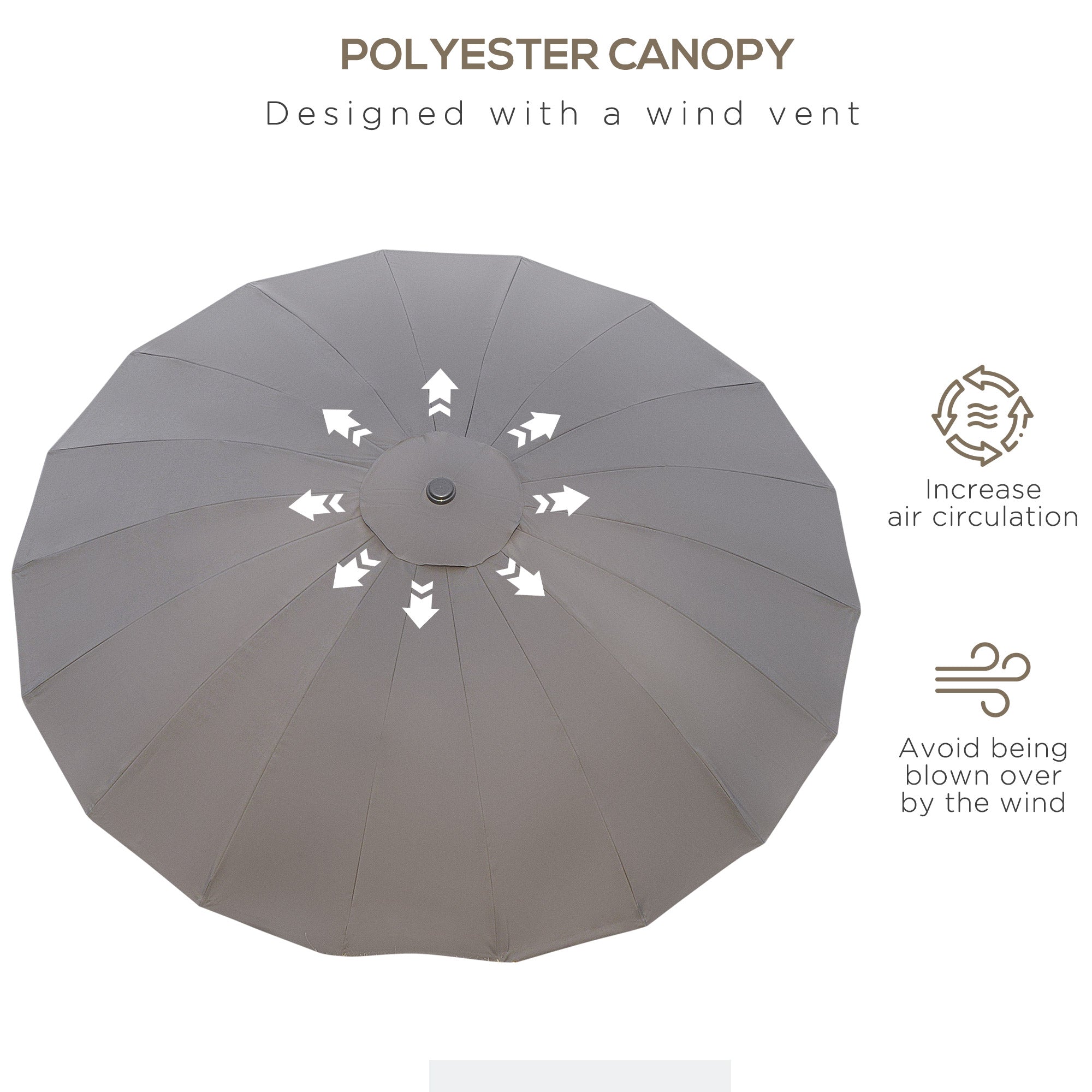 Outsunny 8ft Shanghai Garden Parasol Umbrella with Crank & Tilt, Adjustable Outdoor Sun Shade, Dark Grey 