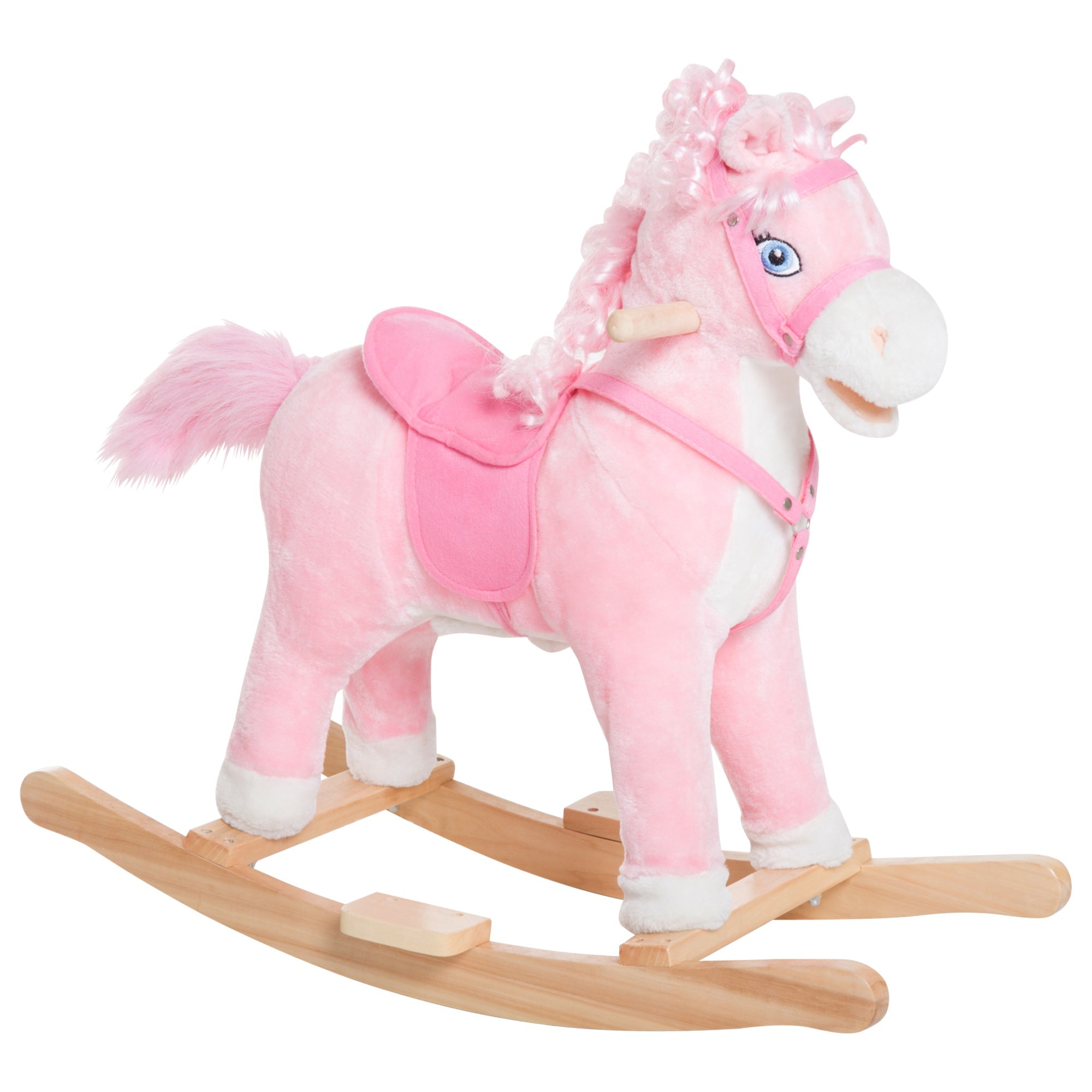 Qaba Kids Plush Rocking Horse Poney Child Ride On Toy Rocker w/ Realistic Sounds Pink 
