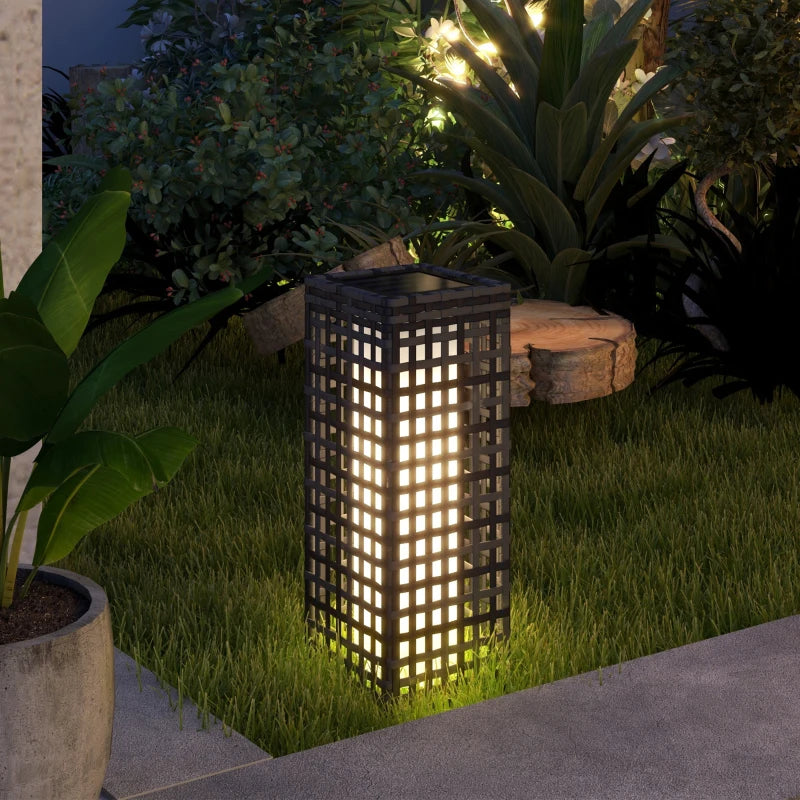 Wicker Solar Outdoor Lamp, Decorative Floor Lamp with Auto On/Off LED Lights, IP44 for Patio, Porch, Pathway, Grey