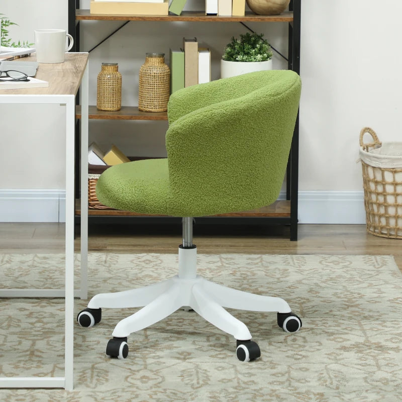 Armless Office Chair, Fluffy Computer Desk Chair with Adjustable Height, Swivel Wheels, Mid Back, Light Green
