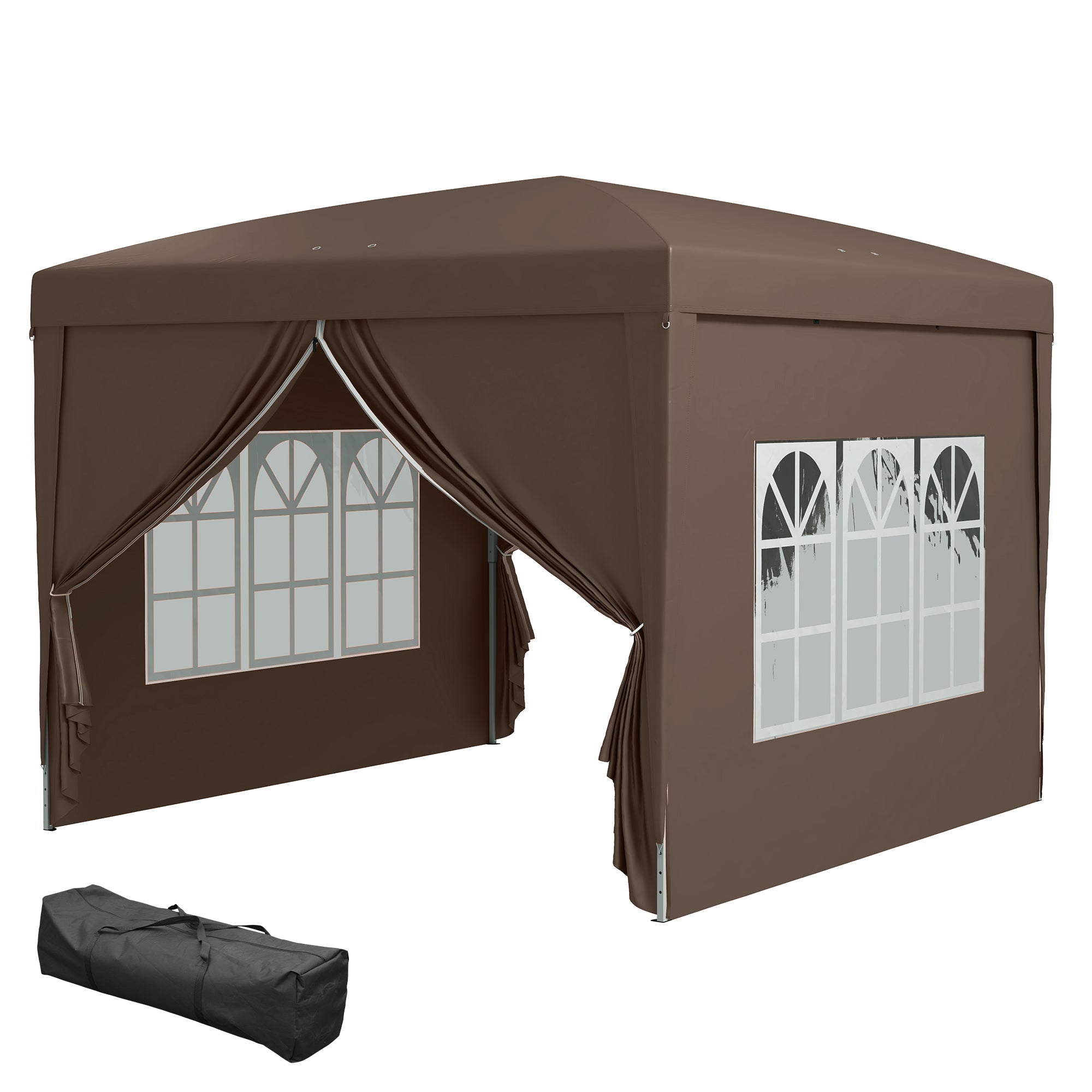 Outsunny 10'x10' Outdoor Pop Up Party Tent Wedding Gazebo Canopy with Carrying Bag (Coffee) 