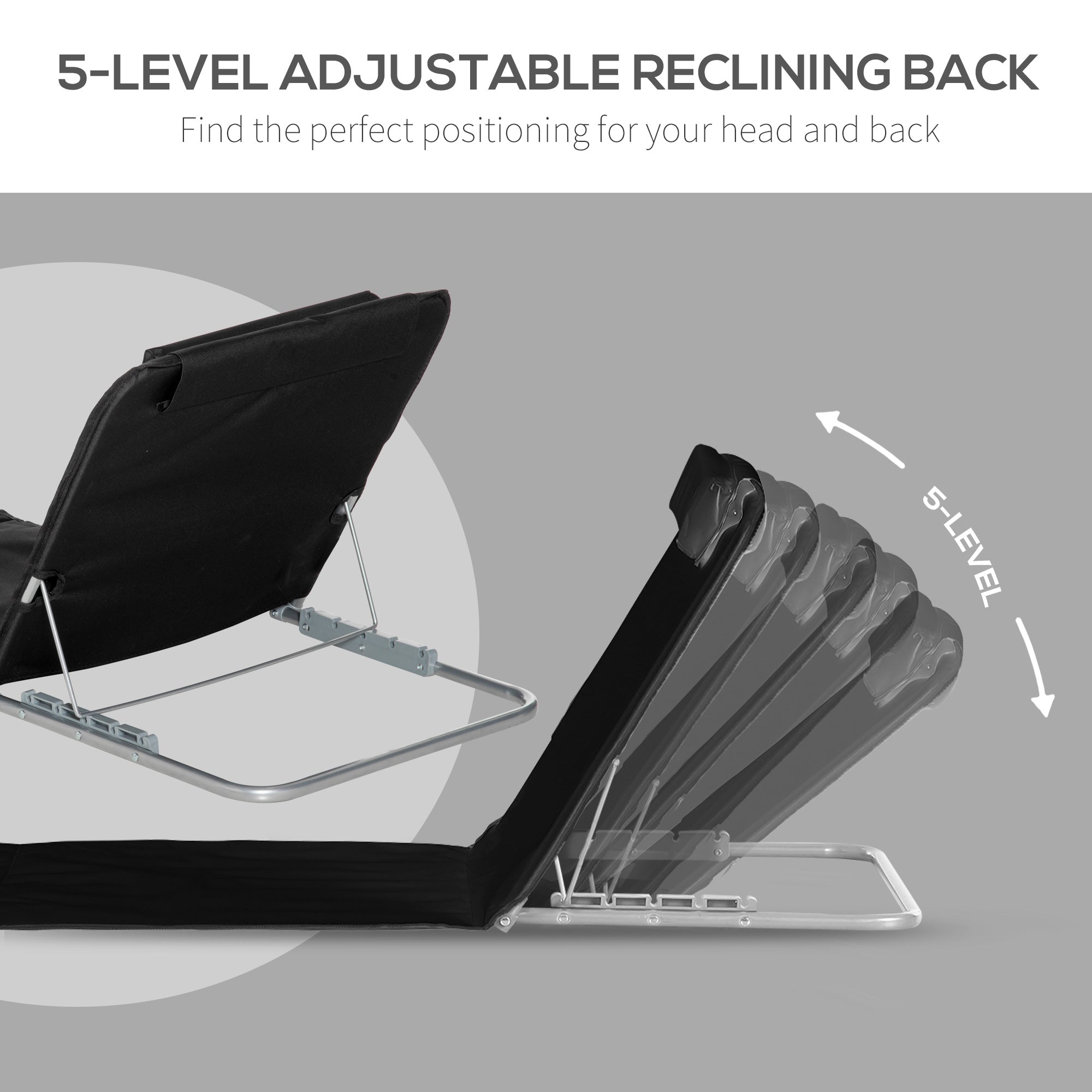 Outsunny 2 Pieces Beach Lounge Chair, Outdoor Folding Chaise Lounge Set w/ Pillow for Sunbath, Snap, Black 