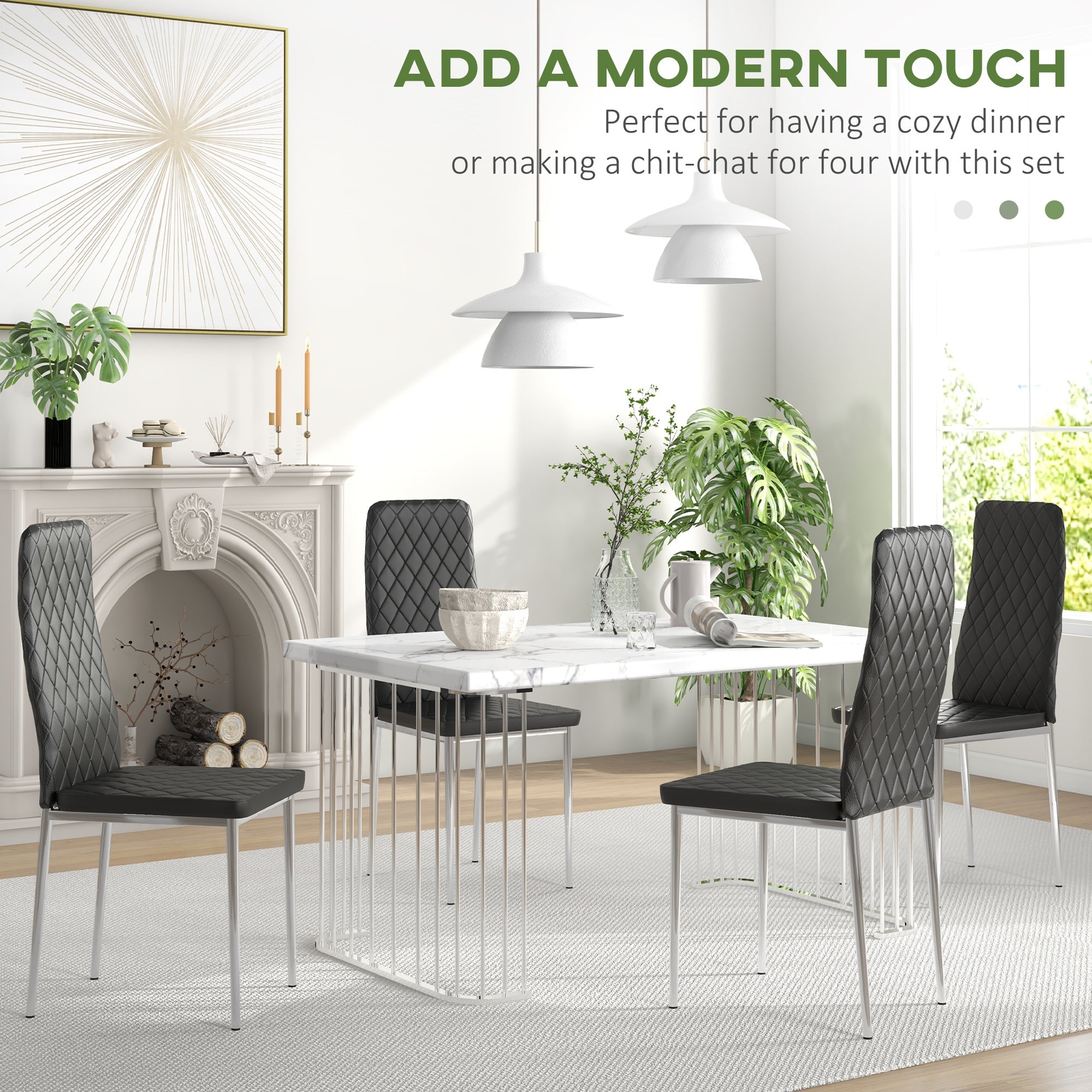 HOMCOM Kitchen Dining Chairs Set of 4 Faux Leather Upholstery Steel Legs for Living Dining Room Black 