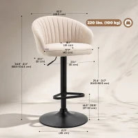 Bar Stools Set of 2, Swivel Counter Height Barstools with Back, Footrest, Adjustable Height, Beige
