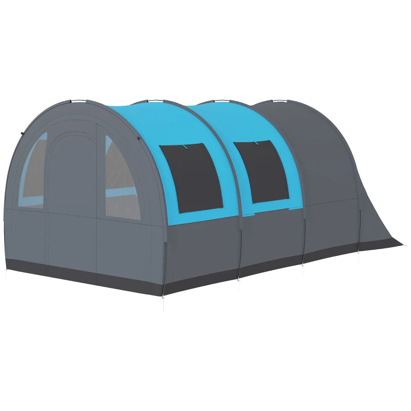 5-6 Person Camping Tent with Living Room and Bedroom, 3000mm Waterproof Tunnel Large Family Tent, Grey and Blue