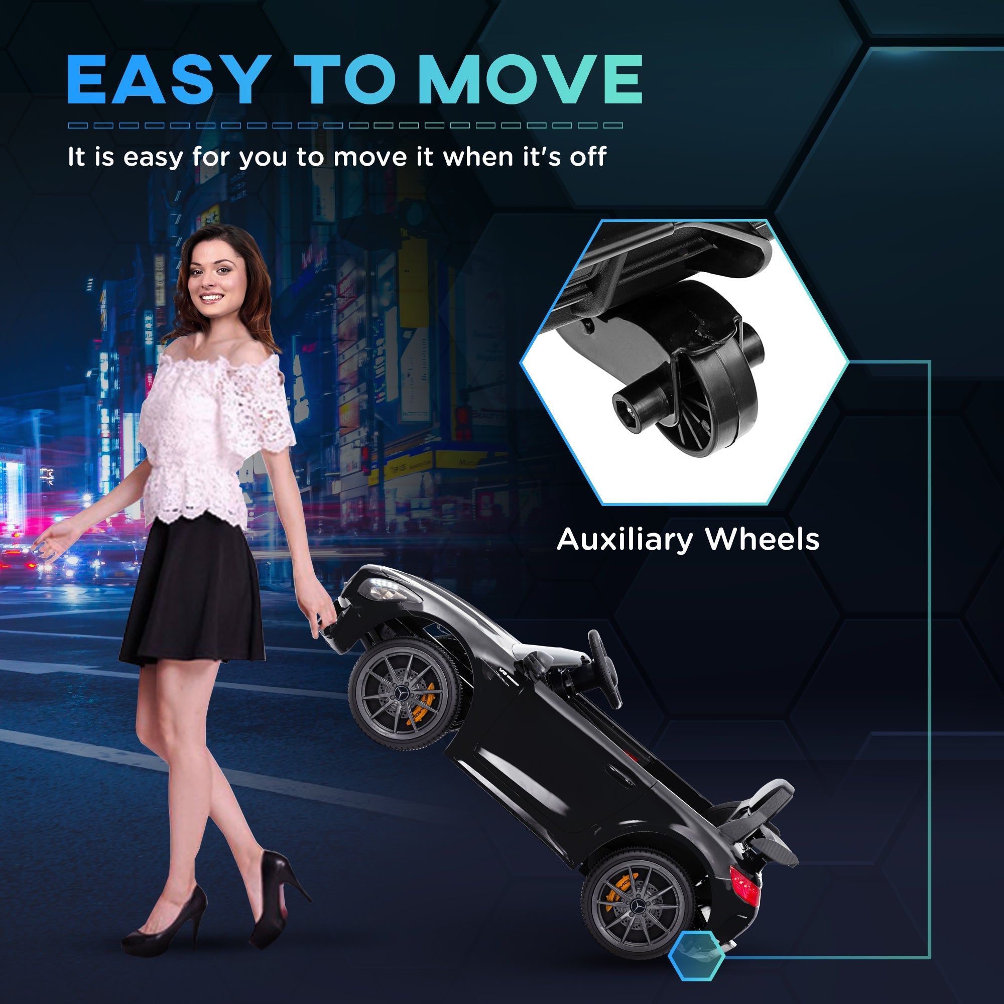 Qaba Mercedes-Benz AMG GTR Licensed 12V Battery Powered Kids Electric Car w/ Remote, Soft Start, Lights, Music Horn Black 