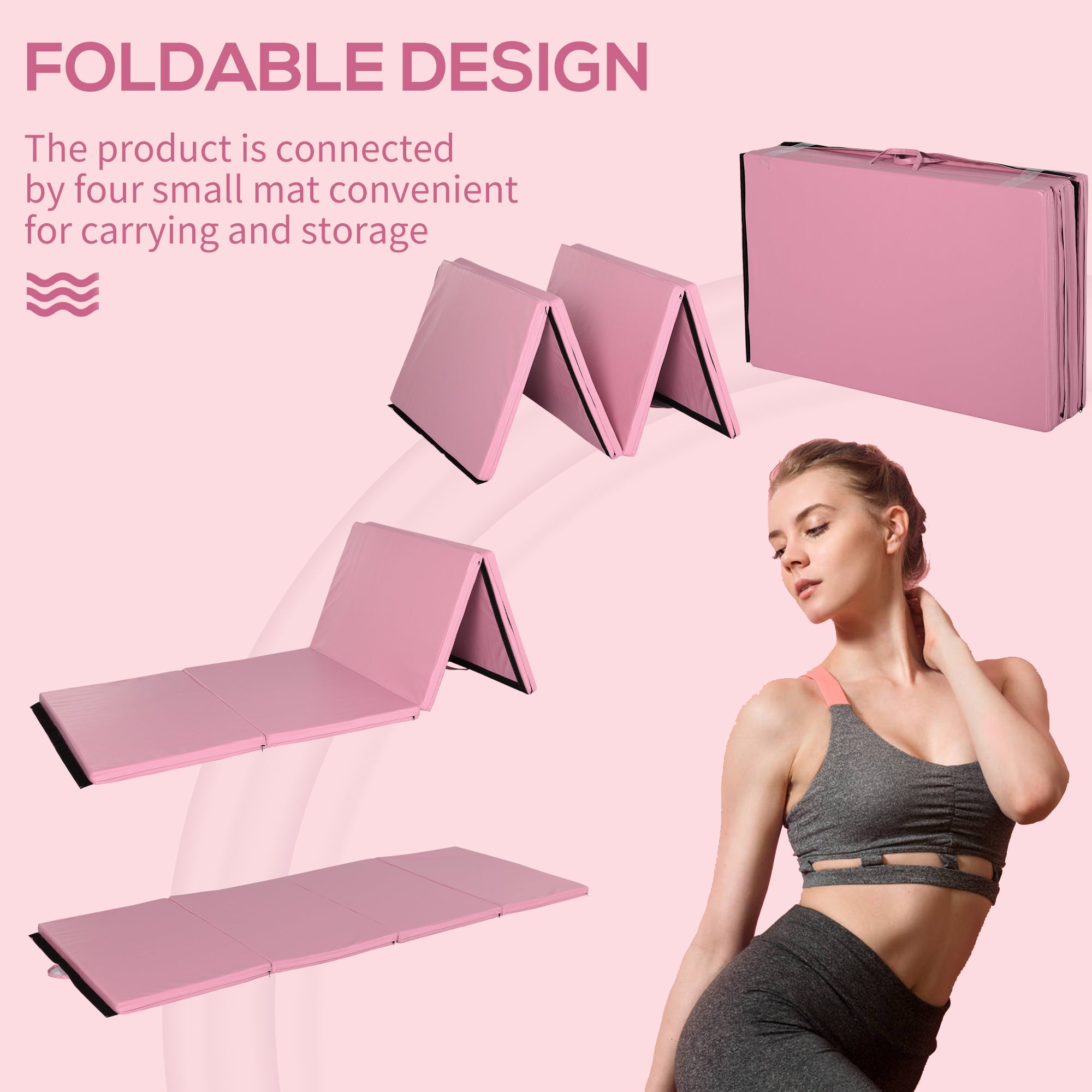 Soozier Tri-Fold Gymnastics Mat 4'x8' Exercise Mat for MMA Martial Arts Stretching with Handles Pink 