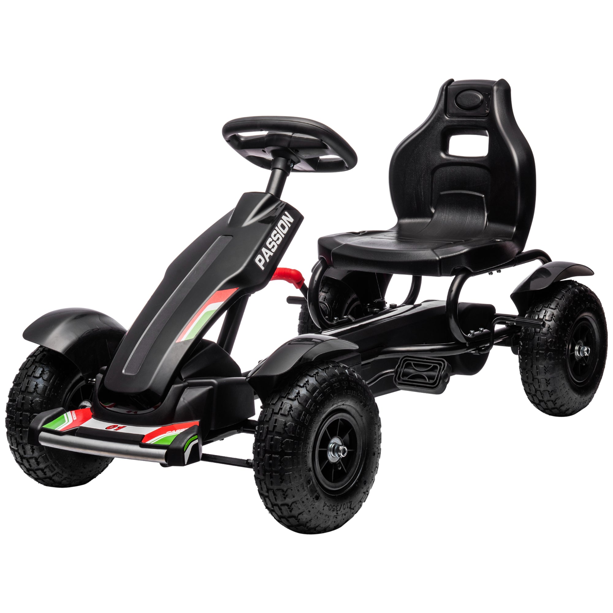 Aosom Kids Pedal Go Kart Ride-On Car Adjustable Seat Handbrake Rubber Wheels Outdoor Play Black 