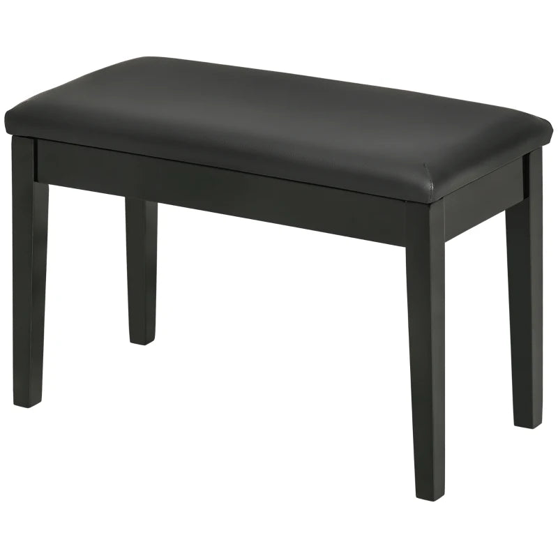 Classic Piano Bench Stool, PU Leather Padded Keyboard Seat with Rubber Wood Legs and Music Storage Compartment, Smooth Seat, Black