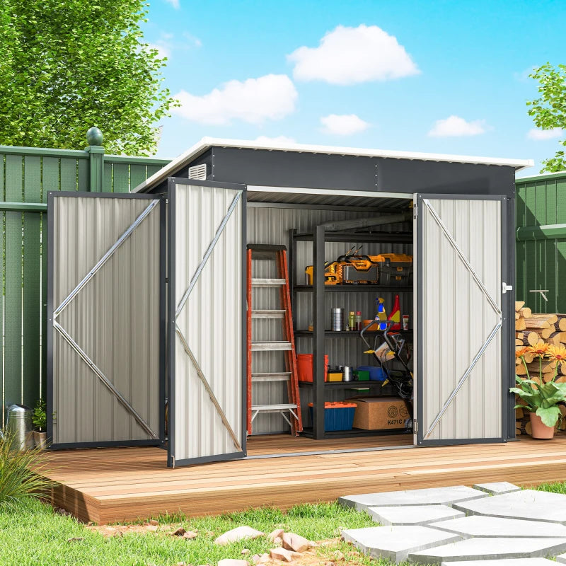 7.5' x 4.3' Outdoor Storage Shed, Waterproof Metal Garden Shed with Lockable Doors, for Backyard, Lawn, Patio, Dark Grey