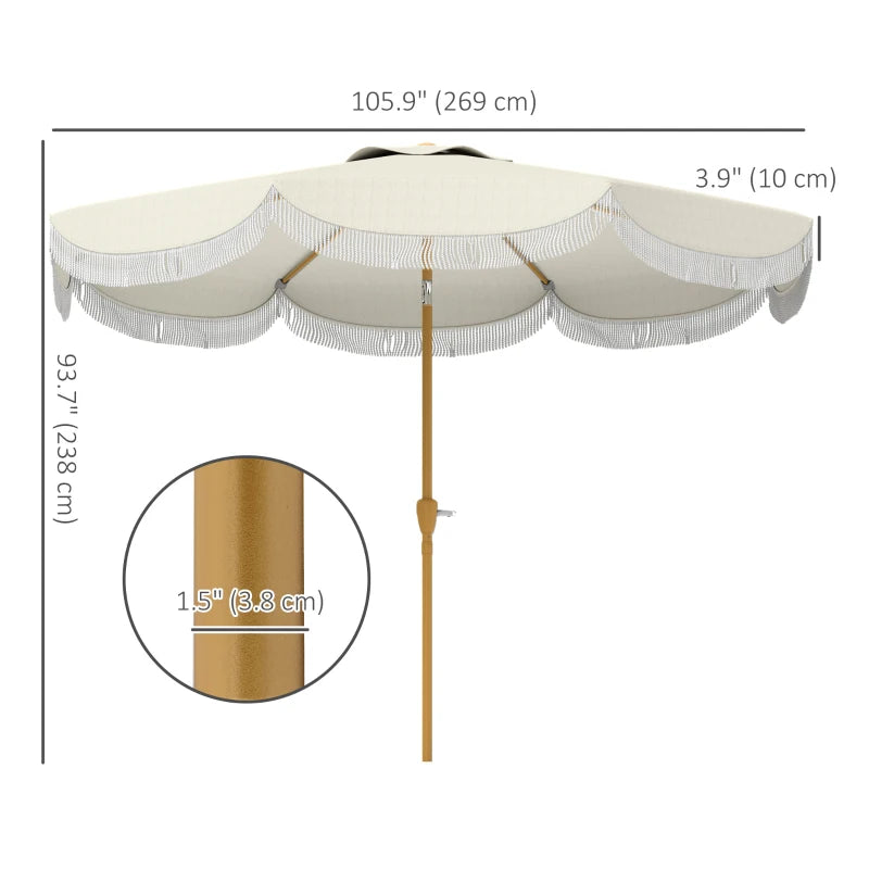 9FT Patio Umbrella Parasol, UPF 30+ Outdoor Market Umbrella with Crank, 8 Ribs, Push Button Tilt, Cream White