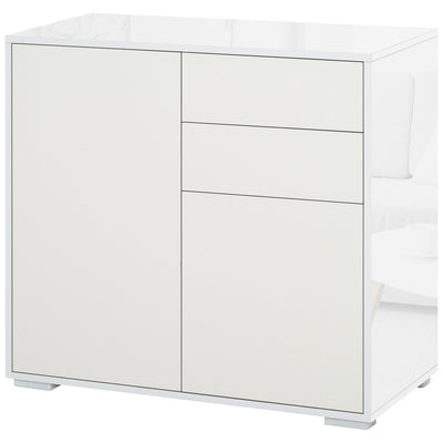 HOMCOM Buffet Sideboard High Gloss Kitchen Storage Cabinet Cupboard with Drawer Shelf Push Open Design White for Dining Room 
