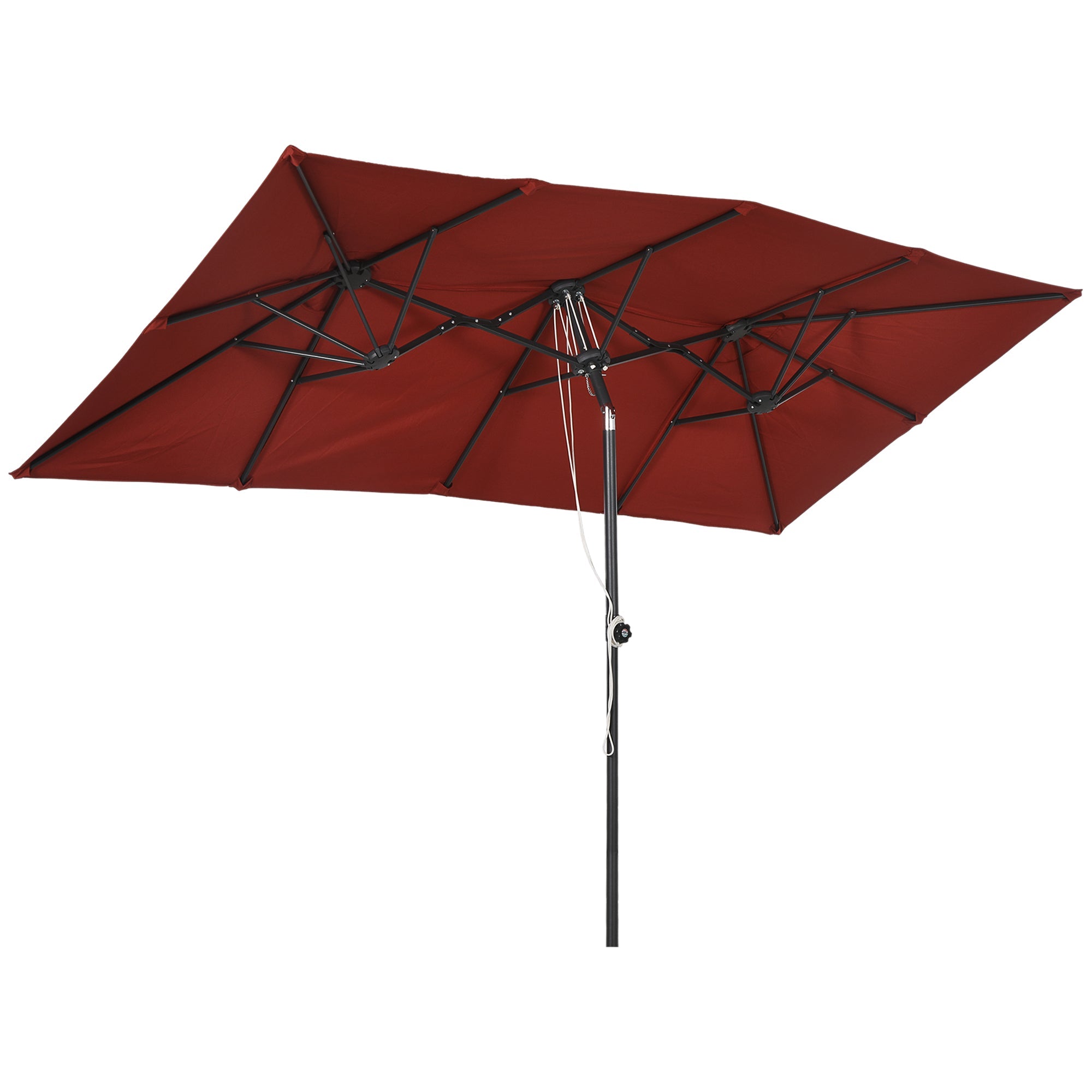 Outsunny Double Sided Patio Umbrella with Adjustable Height Tilt Function Vents 12 Ribs for Outdoor Garden Deck Pool Wine Red 
