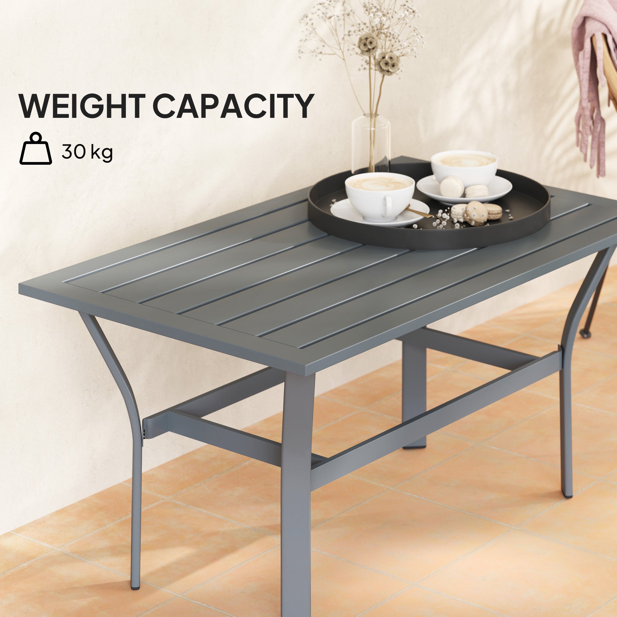 Outsunny Outdoor Side Table with Slatted Tabletop, Metal Patio Coffee Table for Garden, Balcony, Dark Grey 