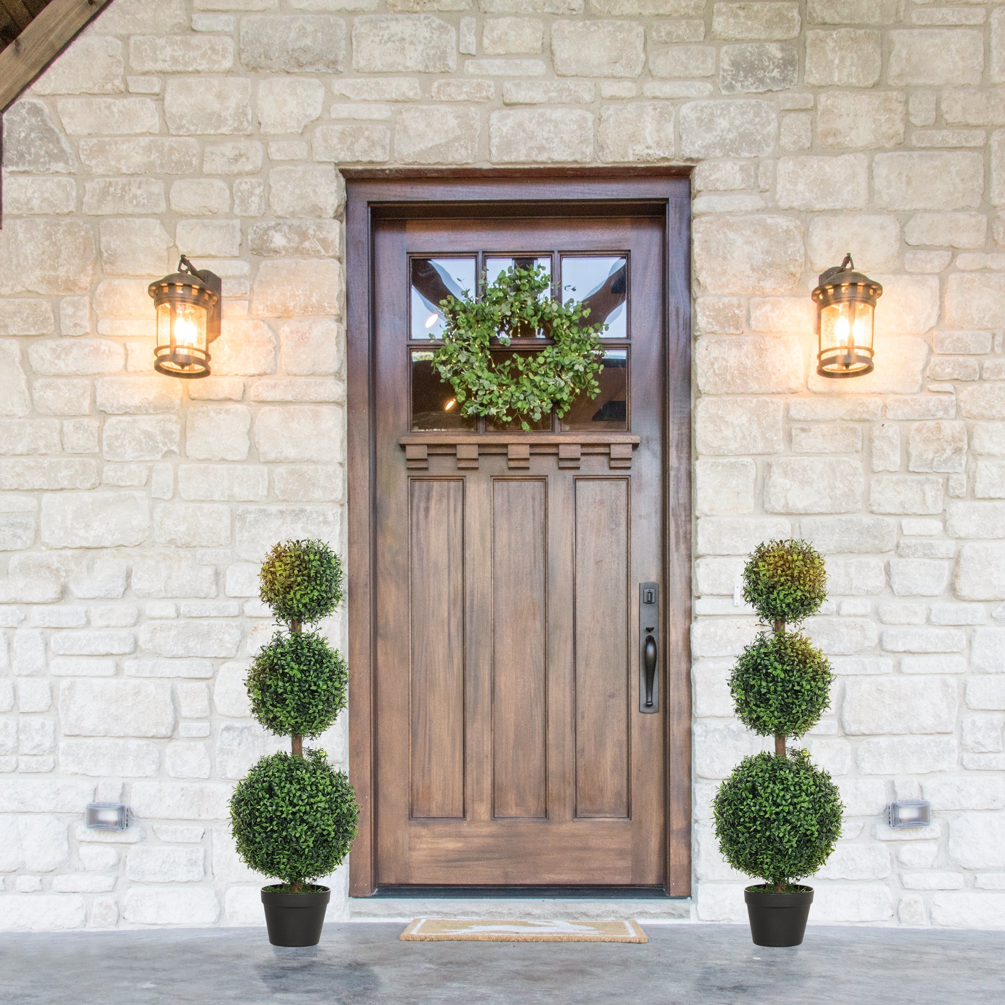 HOMCOM 2 Pack 39.4" Artificial Trees, Boxwood Topiary Ball Trees with Pot for Indoor, Outdoor, Home Office, Living Room, Green 