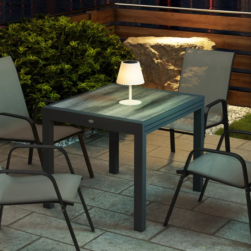 Extendable Dining Table, Rectangular Patio Outdoor Table with Aluminum Frame and Plastic Board Tabletop for Lawn, Grey