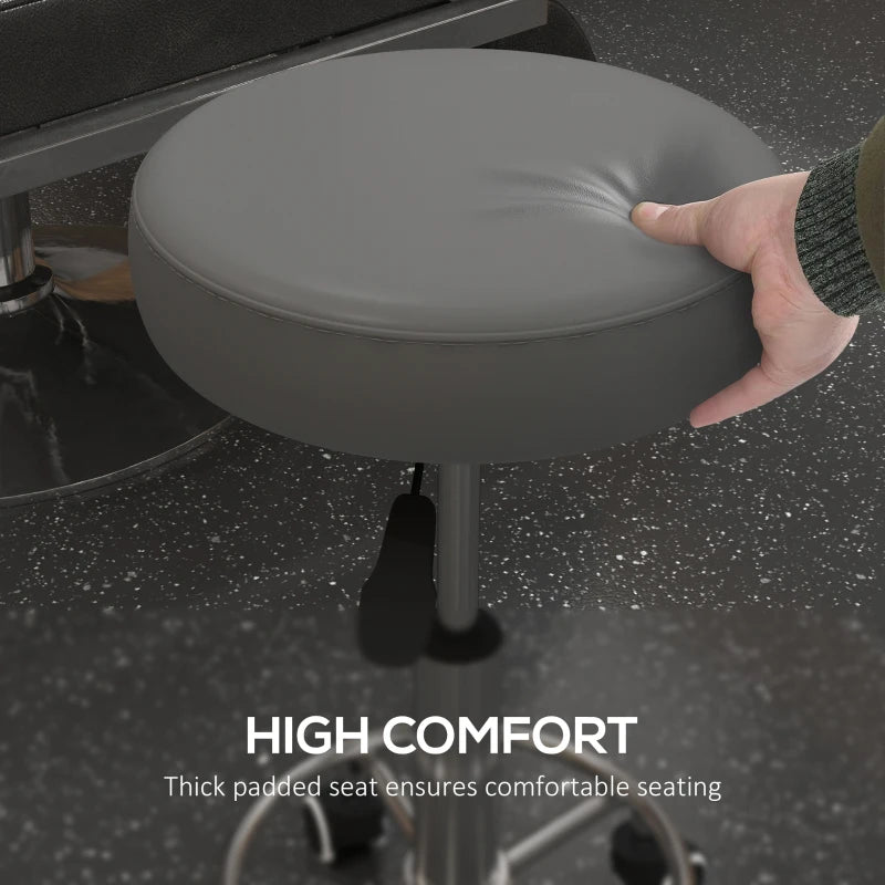 Salon Stool with Adjustable Height, PU Leather Barber Rolling Massage Tattoo Chair for Bar Beauty SPA, Grey