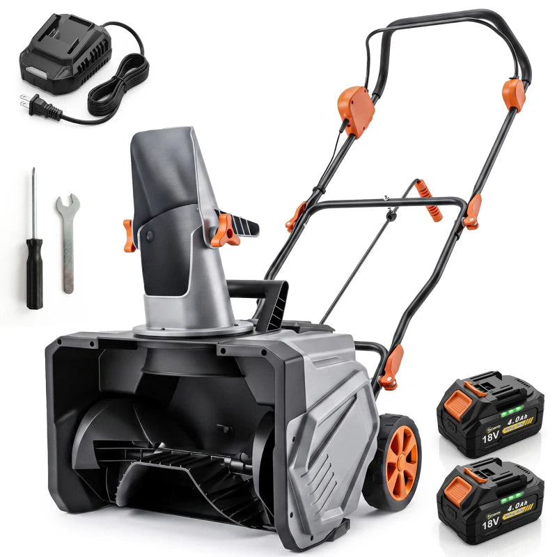 40V 18" Cordless Snow Blower with 1400W Brushless Motor, 2 Batteries & Fast Charger