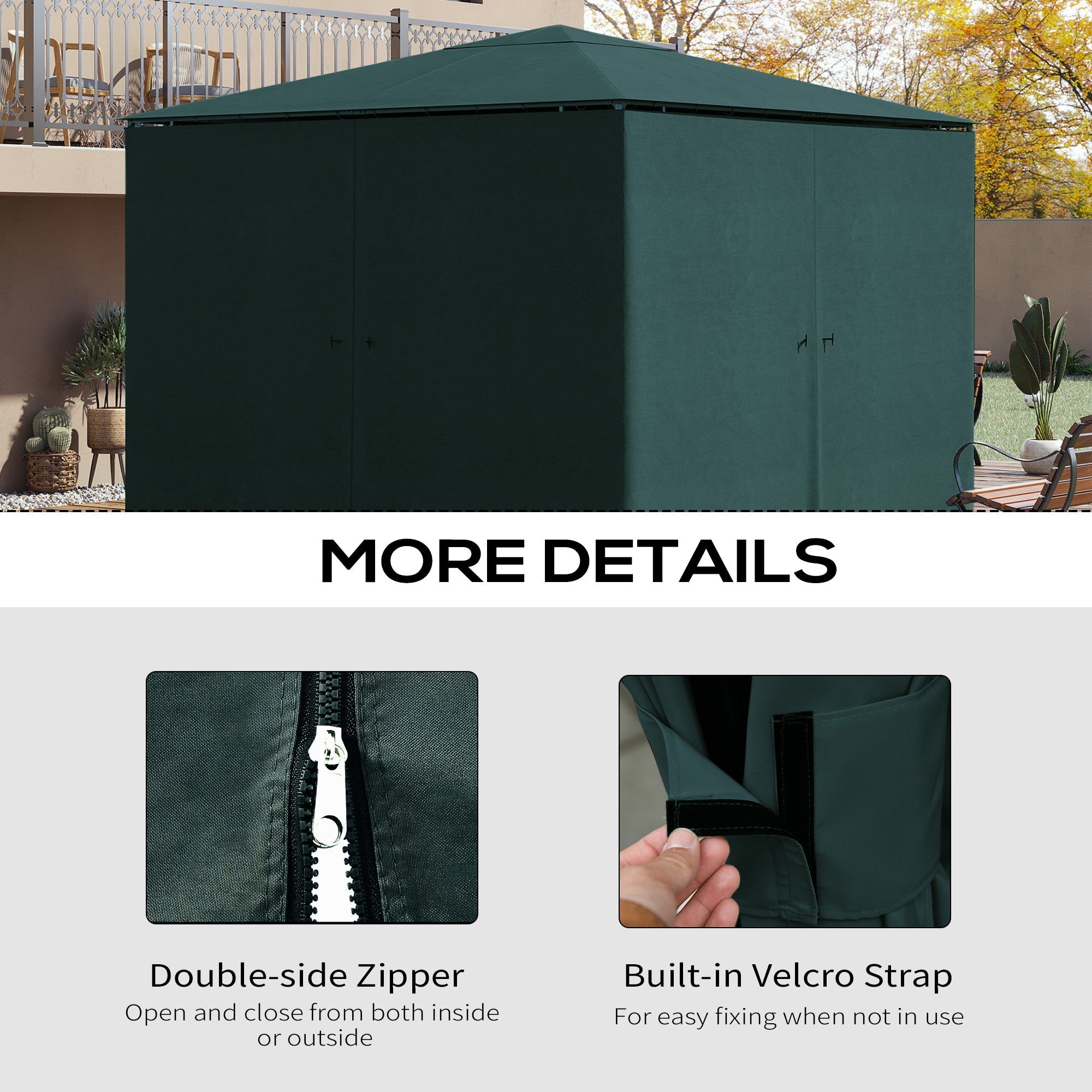 Outsunny Universal Gazebo Sidewall 10'x10' Set 4 Panels with Hooks Dark Gray for Pergolas Cabanas 