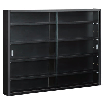 HOMCOM Display Delight: Unique 5-Tier Wall Shelf Cabinet with 2 Glass Doors, 4 Adjustable Shelves, Perfect for Home Decor, Black Finish 