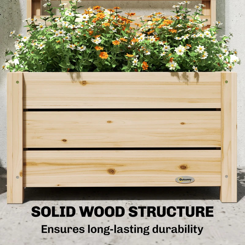 Wooden Raised Garden Bed with Trellis, Outdoor Elevated Planter Box with Drainage Hole and Bed Liner