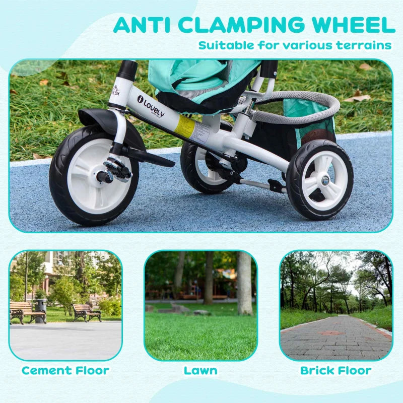 Qaba 6 in 1 Tricycle for Toddler 1-5 Years with Parent-Push Handle, Green