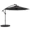 9.5' Offset Patio Umbrella Garden Parasol with Solar LED Lights and Weights, Dark Grey