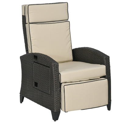 Outsunny Outdoor Recliner Chair with Adjustable Backrest, Cushion, Side Tray, Khaki 
