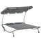 Outsunny Patio Double Chaise Lounge Chair Outdoor Daybed with Canopy Headrest Pillows Grey