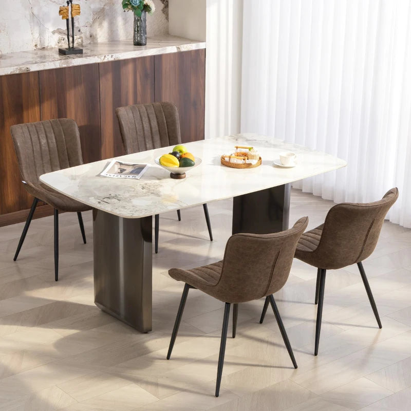 Dining Chairs Set of 4, PU Leather Upholstered Kitchen Chairs with Backrest and Steel Legs for Dining Room, Brown