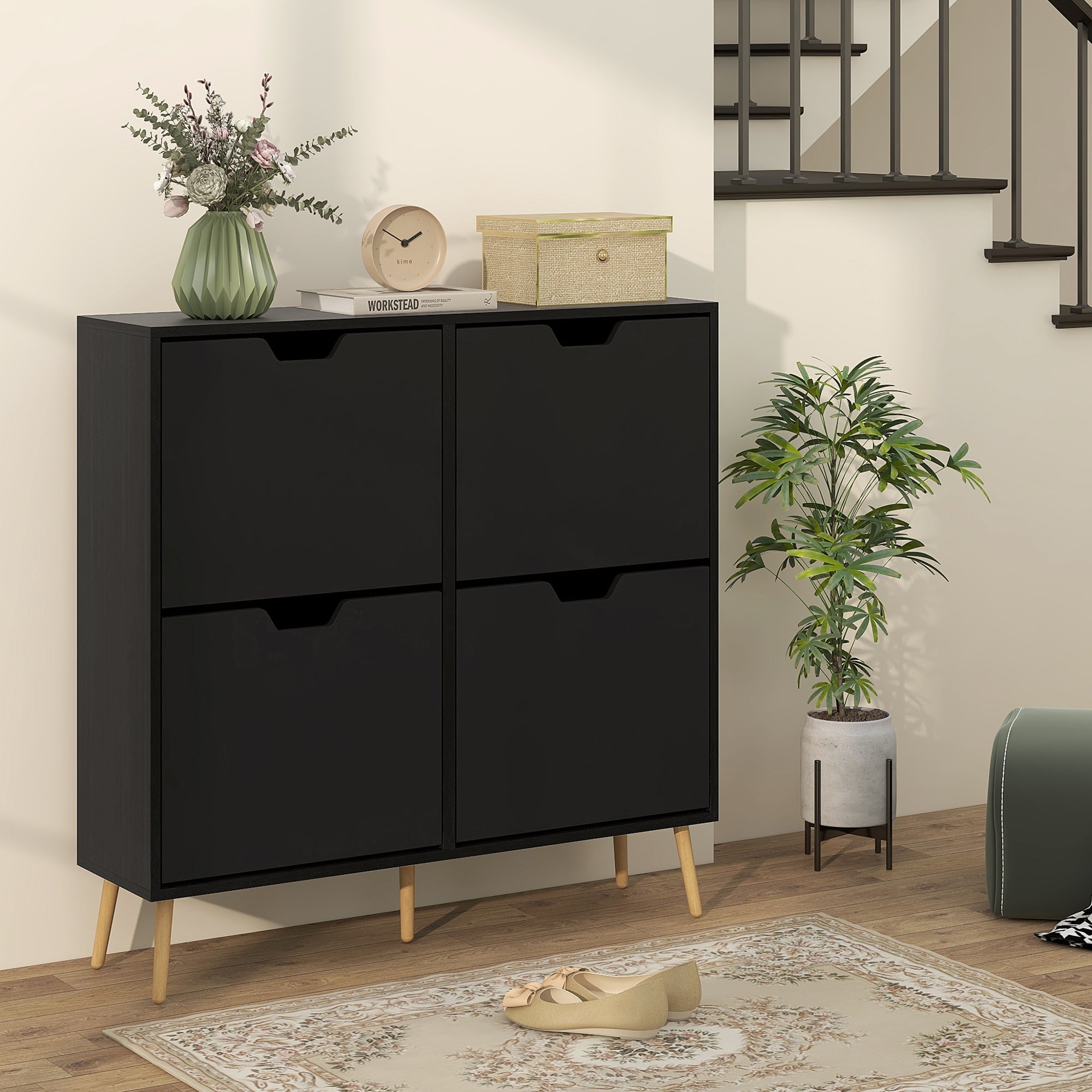 HOMCOM Shoe Storage Cabinet with 4 Flip Drawers and Adjustable Shelf, Shoe Cabinet for 16 Pairs of Shoes, Black 