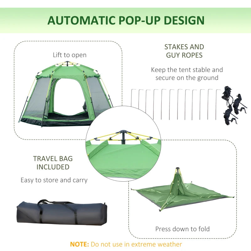 6 People Instant Automatic Camping Tent, 2-Tier Fabric Backpacking Tent with 4 Windows 2 Doors Portable Carry Bag for Fishing Hiking, Green