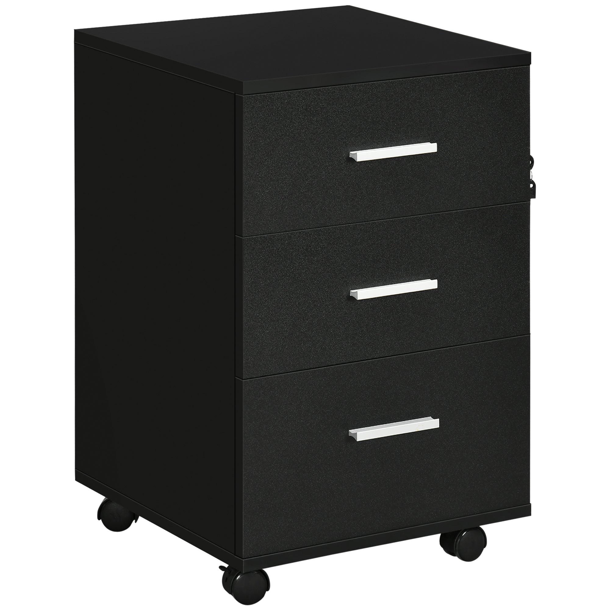 Vinsetto 3 Drawer Mobile Filing Cabinet with Lock and Keys Wheels for Home Office Storage Organizer Black 