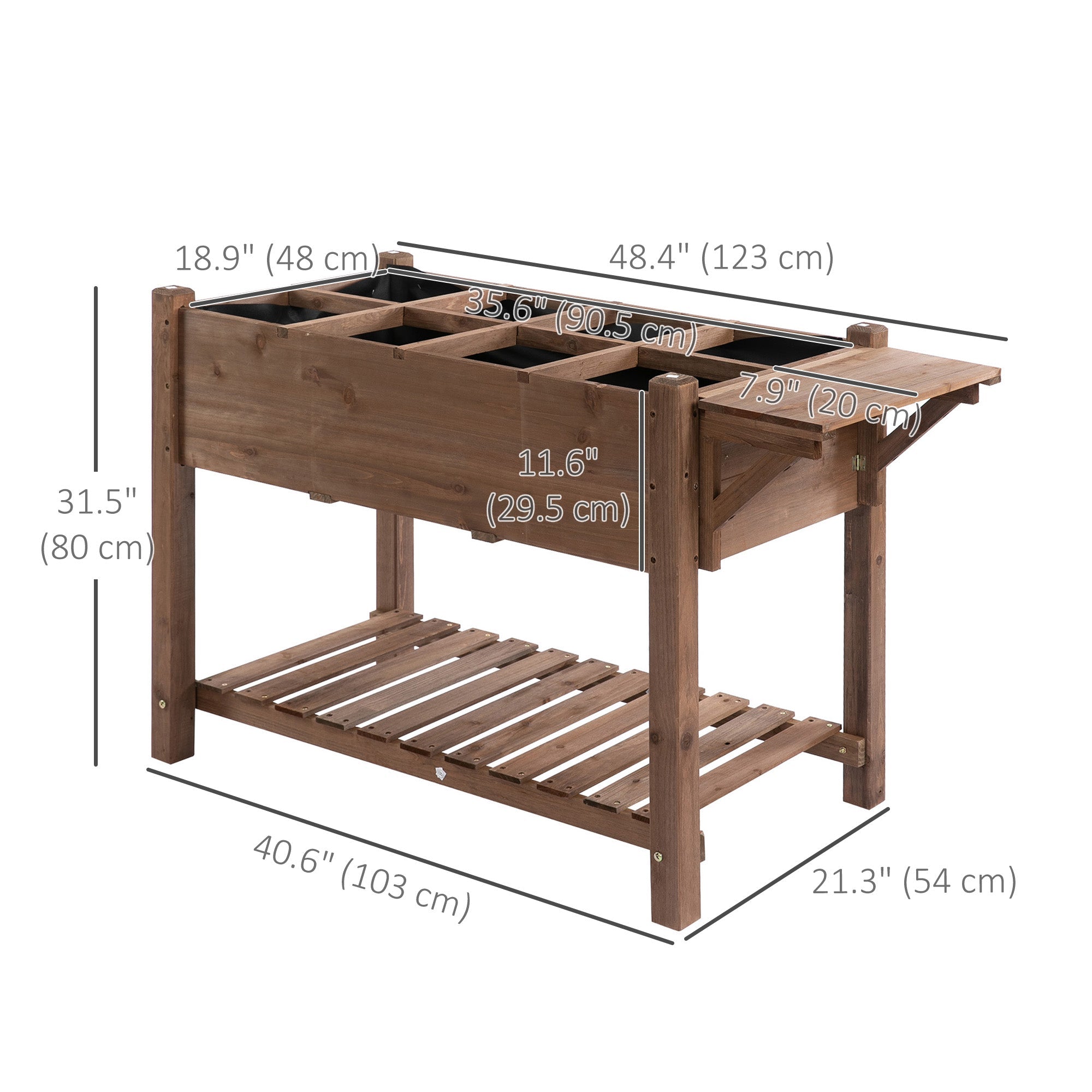 Outsunny Wooden Raised Garden Bed 49'' x 21'' x 29'' Outdoor Flower Plant Stand Tall Box with Clapboard Brown 