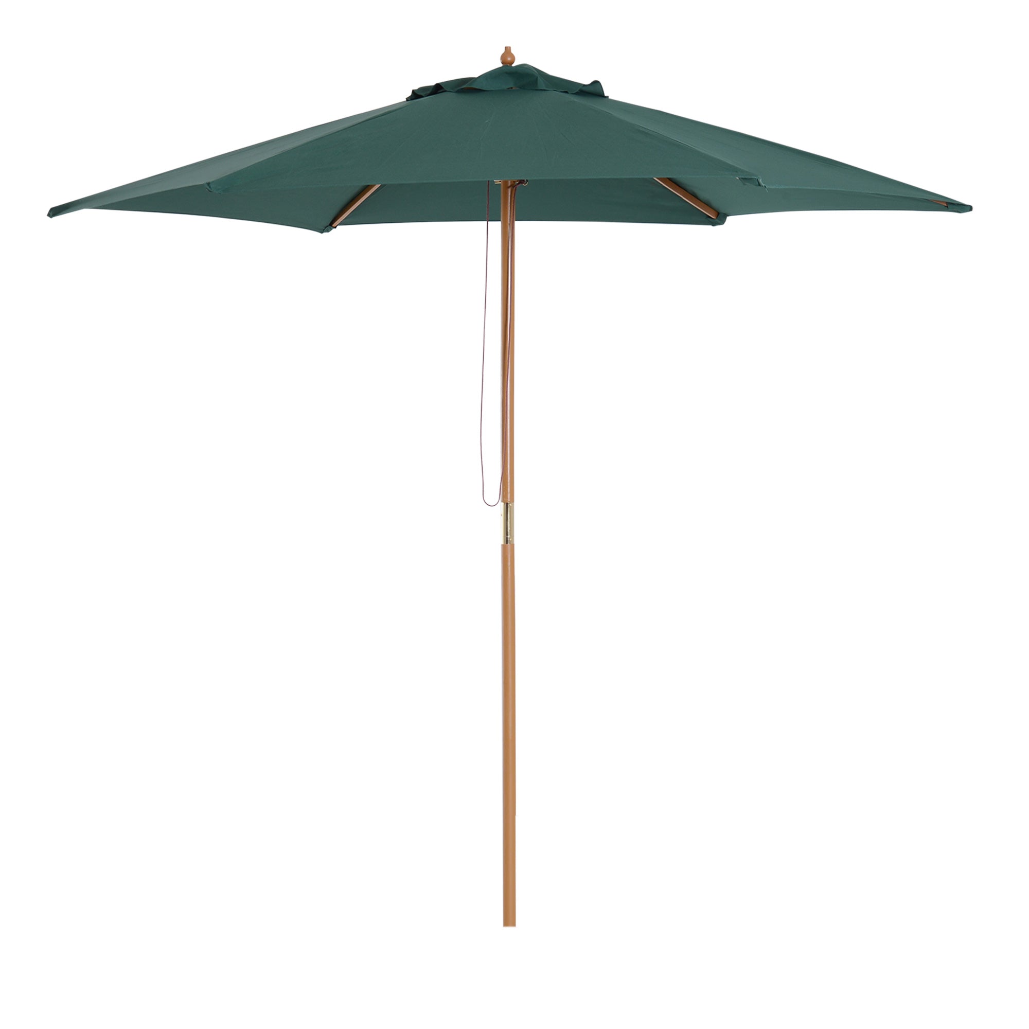 Outsunny Wood Patio Umbrella: 8FT Round Market Garden Parasol with Bamboo Ribs & Top Vent, Dark Green 