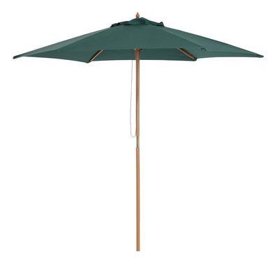 Outsunny Wood Patio Umbrella: 8FT Round Market Garden Parasol with Bamboo Ribs & Top Vent, Dark Green 