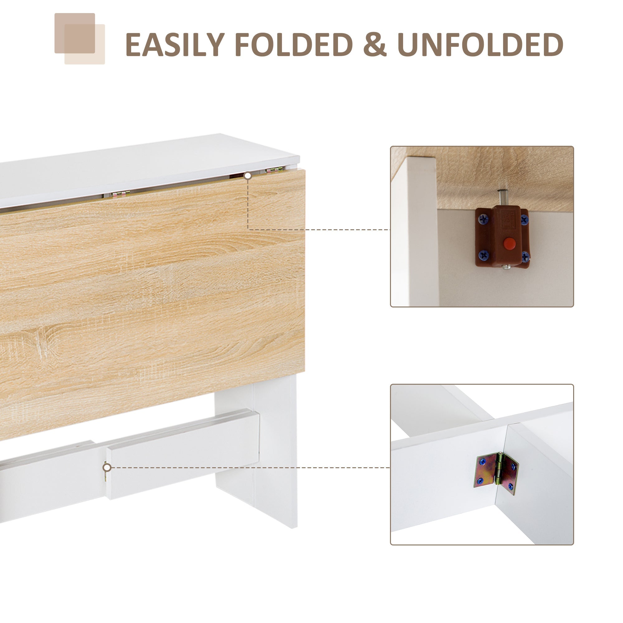 HOMCOM Drop Leaf Table Wood Folding Dining Table Multi-Use Side Table Dining Desk Space Saving Home Furniture White/Oak 