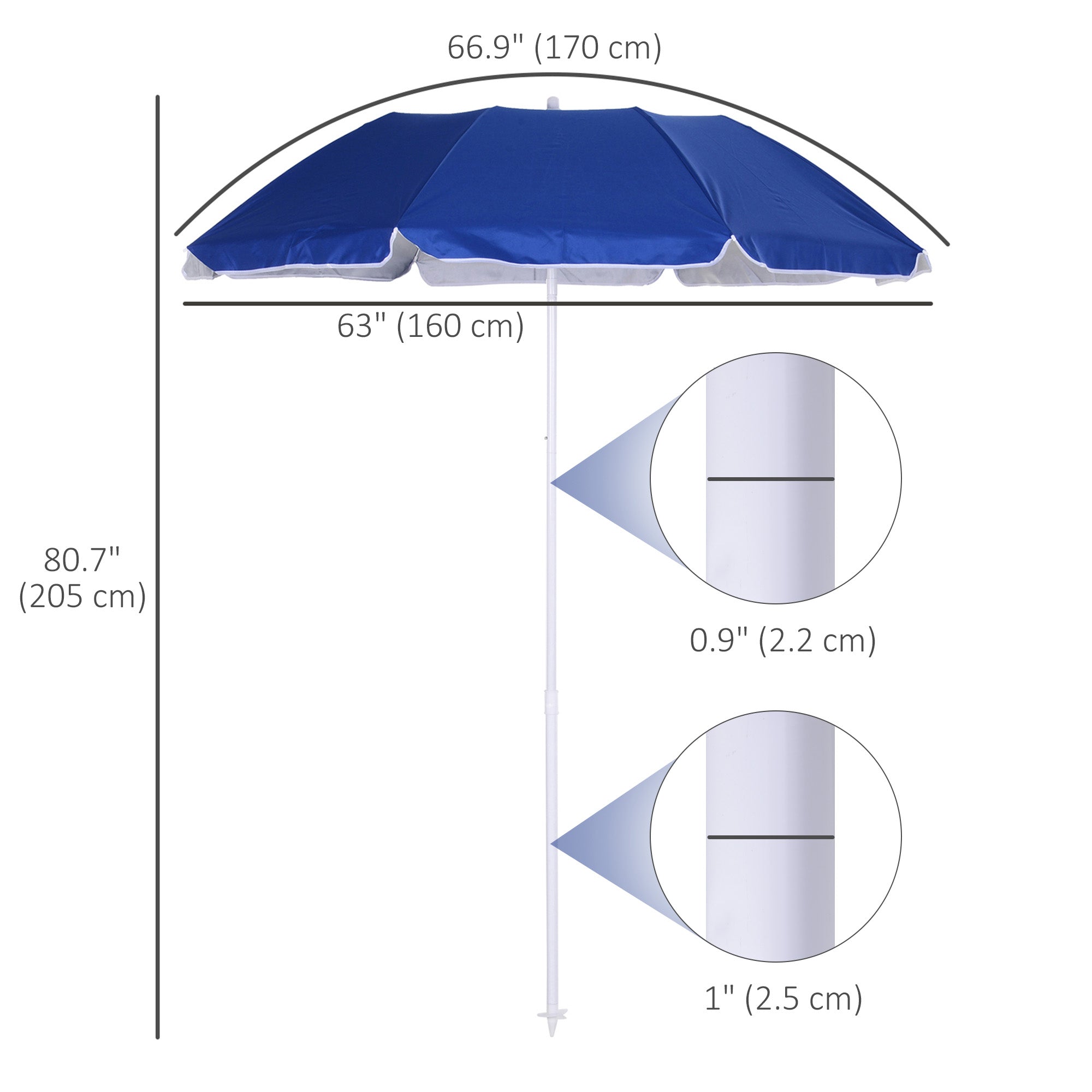Outsunny 6.7ft Beach Umbrella with Push Button Tilt, Ruffled Outdoor Umbrella with Carry Bag and 8 Ribs, Blue 