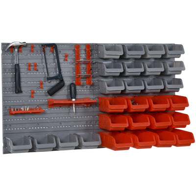 DURHAND Wall Storage System: 44-Bin Pegboard Organizer with Hooks for Garage Tool Storage, Red 