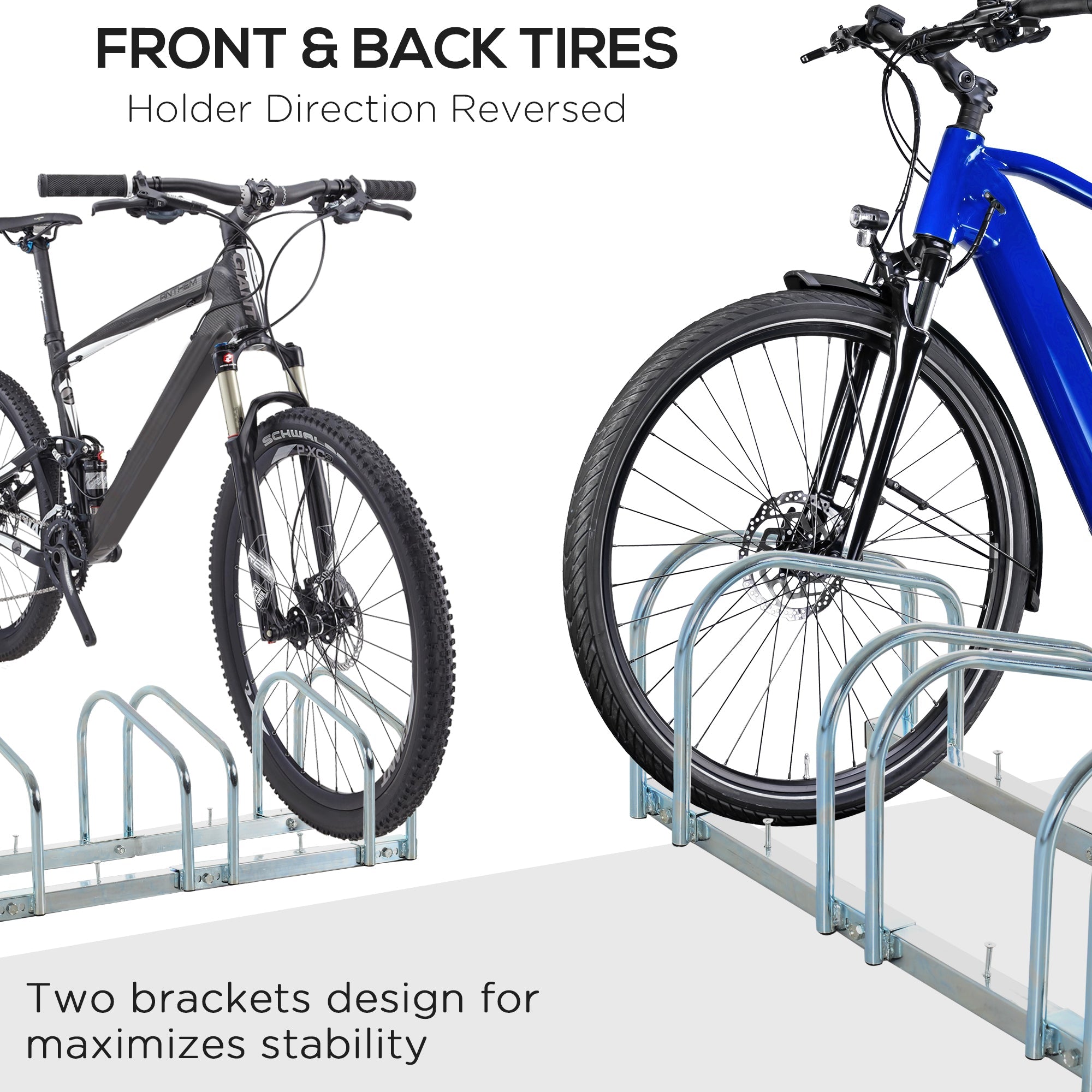 Soozier Cycle Park Elite Rack: 3-Bike Floor Parking Rack, Bicycle Storage Stand for Garage Organizer Silver 