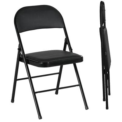 HOMCOM Set of 2 Metal Foldable Chairs, PU Leather Padded Folding Chairs with Cushion Seat and Open Back for Indoor, Black 