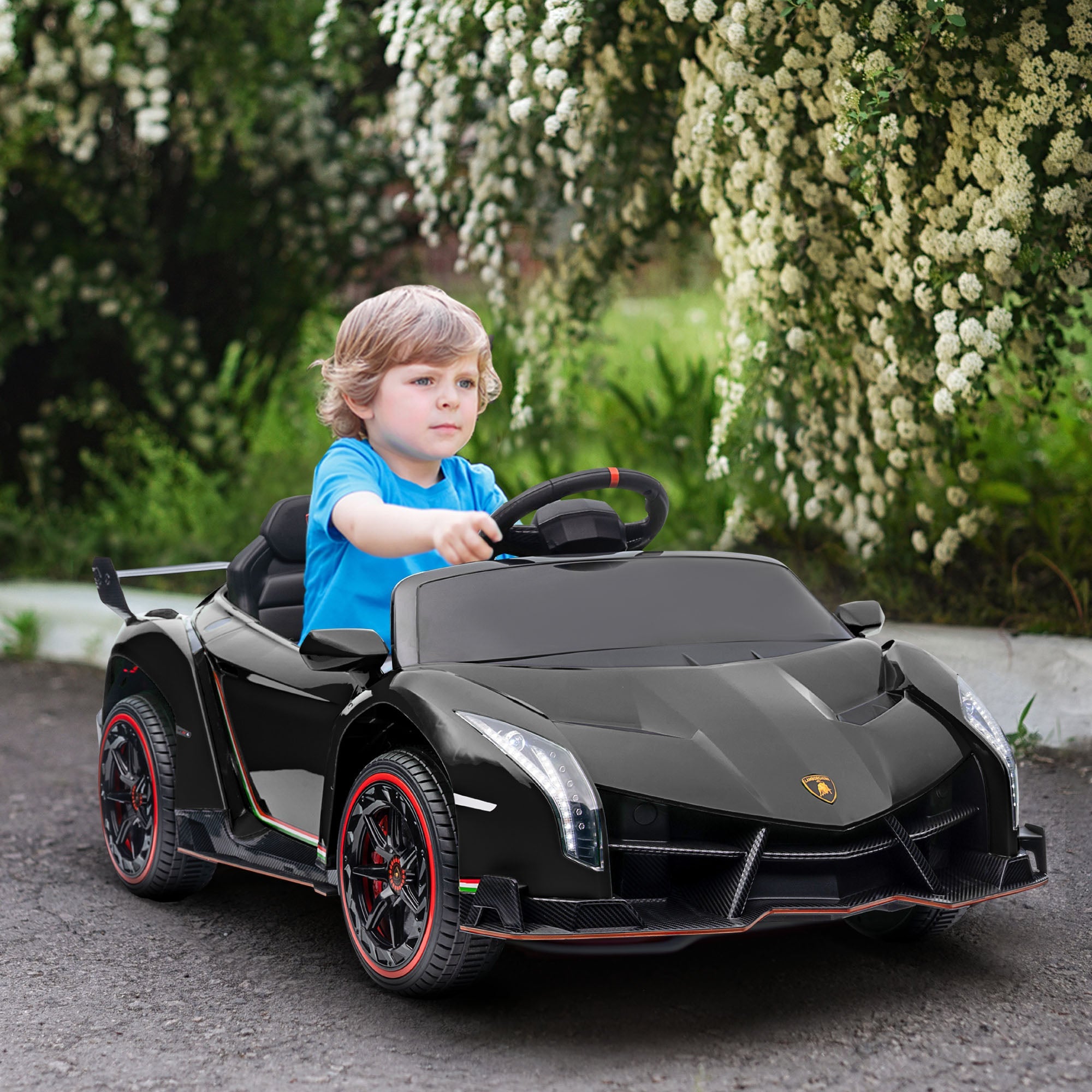 Aosom 12V Kids Ride-On Car: Butterfly Doors, 4.3MPH, Portable Battery, Black 